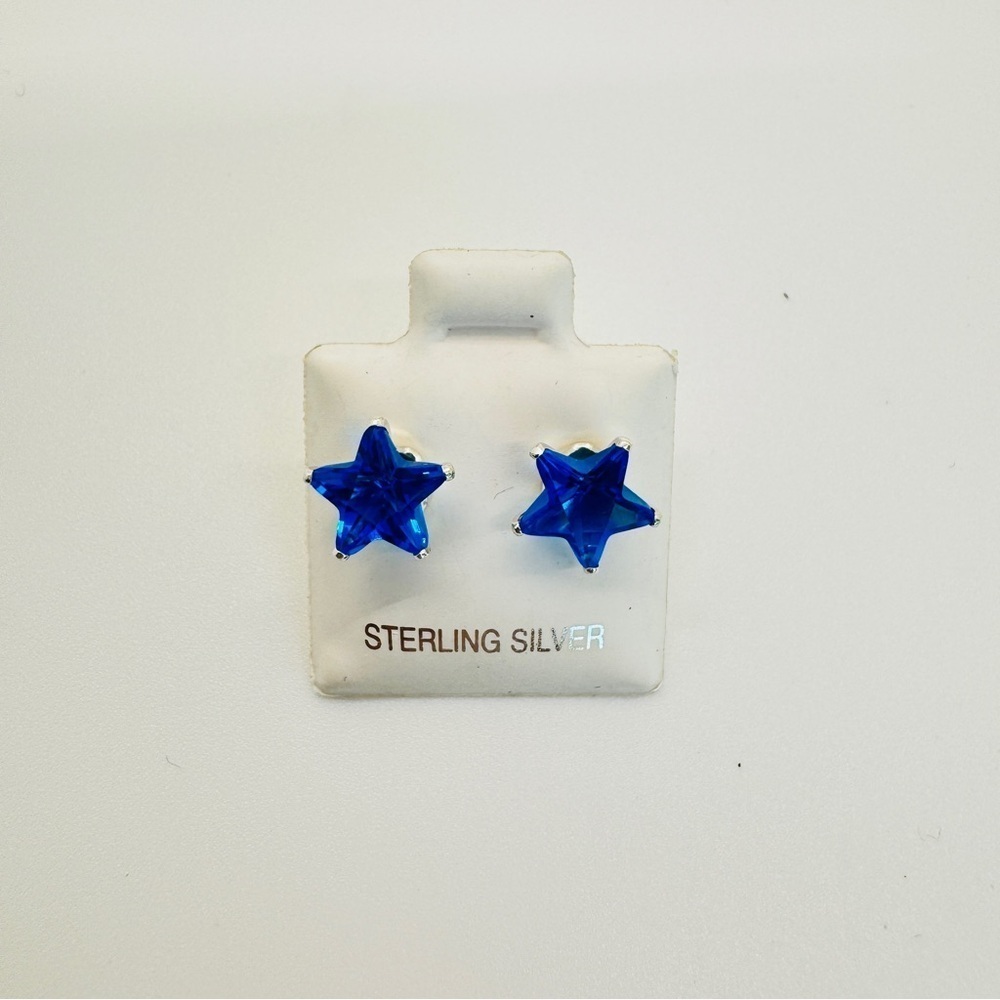 Brand New 9mm Blue Star CZ Stud 925 Sterling Silver Earrings